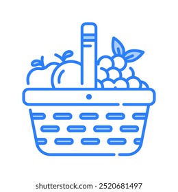 Basket icon. basket, fruit, vegan, apple, gift basket, harvest, diet, fresh, market, grape. Vector icon illustration