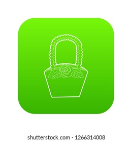 Basket icon green vector isolated on white background