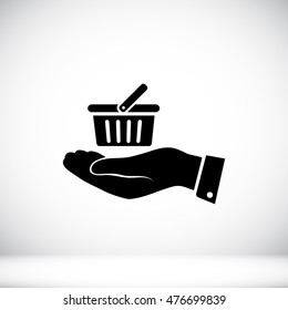 basket icon in hand, vector best flat icon, EPS