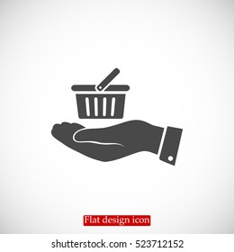 basket icon in hand, vector best flat icon, EPS