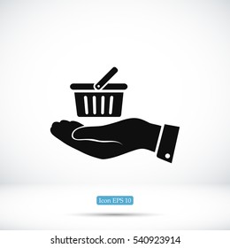 basket icon in hand, vector best flat icon, EPS