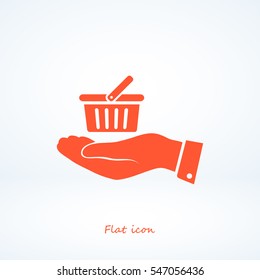 basket icon in hand, vector best flat icon, EPS