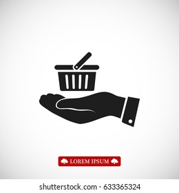 basket icon in hand, vector best flat icon, EPS