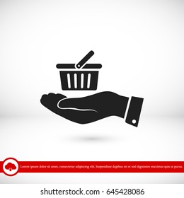 basket icon in hand, vector best flat icon, EPS