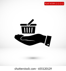 basket icon in hand, vector best flat icon, EPS