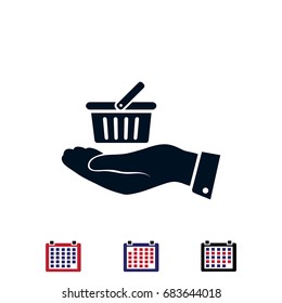basket icon in hand, vector best flat icon, EPS