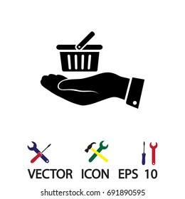 basket icon in hand, vector best flat icon, EPS