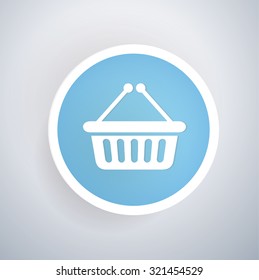 Basket icon on blue button background, clean vector