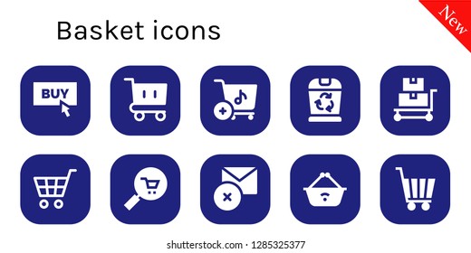  basket icon set. 10 filled basket icons. Simple modern icons about  - Buy, Shopping cart, Trash, Trolley, Commerce, Delete, Shopping basket