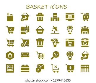  basket icon set. 30 filled basket icons. Simple modern icons about  - Groceries, Basket, Trash, Mall, Online shop, Shopping cart, Shopping online, Shopping basket, Basketball