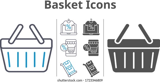 basket icon set included online shop, shopping-basket, trolley icons