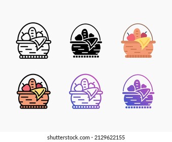 Basket icon set with line, outline, flat, filled, glyph, color, gradient. Editable stroke and pixel perfect. Can be used for digital product, presentation, print design and more.