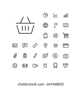 Basket icon in set on the white background. Universal linear icons to use in web and mobile app.