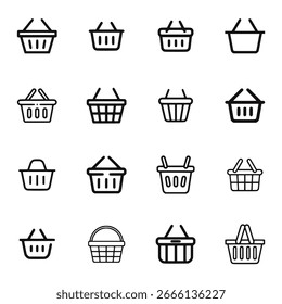 Conjunto de iconos de cesta Vector de contorno para Diseños de compras