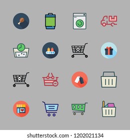 basket icon set. vector set about shopping basket, supermarket, washing machine and garbage bin icons set.