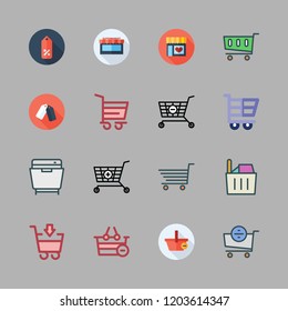 basket icon set. vector set about shopping cart, dishwasher, supermarket and shopping basket icons set.