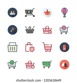 basket icon set. vector set about shopping cart, hot air balloon, shopping basket and supermarket icons set.