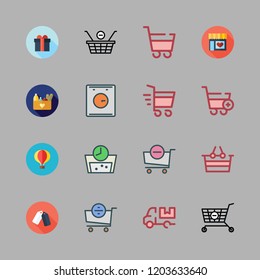 basket icon set. vector set about supermarket, hot air balloon, supermarket gift and washing machine icons set.