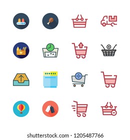 basket icon set. vector set about shopping cart, shopping basket, cart and hot air balloon icons set.