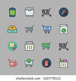 basket icon set. vector set about dishwasher, garbage bin, shopping cart and supermarket icons set.