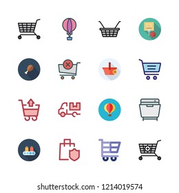 basket icon set. vector set about supermarket, basketball, shopping basket and hot air balloon icons set.