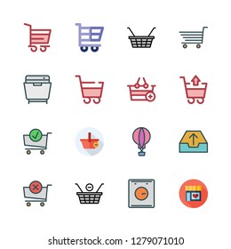 basket icon set. vector set about supermarkets, outbox, dishwasher and hot air balloon icons set.