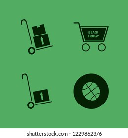 basket icon. basket vector icons set basketball ball, shopping cart and handcart