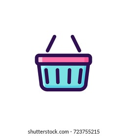Basket Icon. Vector illustration. Shopping basket line icon. White background. Violet stroke. 