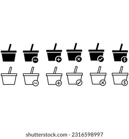 Korbsymbol, Vektorset. Zeichensammlung für Kartografien. Supermarktsymbol oder -logo.