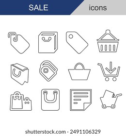 Basket icon vector set. Collection of basket, purchase, shop sale illustration signs. Store package symbol. Shopping logo