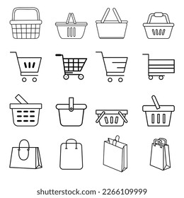 Basket icon vector set. Shop cart illustration sign collection. Shop pacage symbol. Shoping logo.