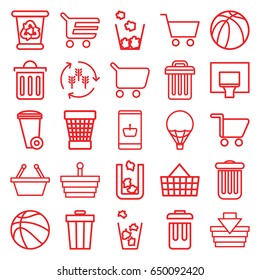Basket icons set. set of 25 basket outline icons such as trash bin, harvest, recycle bin, basketball, shopping cart