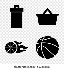 Basket icons set. set of 4 basket filled icons such as trash bin, basketball