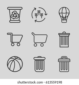 Basket icons set. set of 9 basket outline icons such as harvest, trash bin, recycle bin, basketball, shopping cart