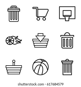 Basket icons set. set of 9 basket outline icons such as trash bin, delete trash bin, shopping cart
