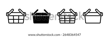 Basket Icons – Shopping Cart and Checkout Symbol Set in Flat Outline and Solid Style
