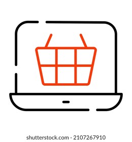 Basket inside laptop, icon of eshopping 

