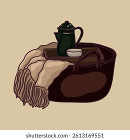 Basket with kettle and blanket