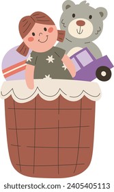 Basket With Kids Toys Vector Illustration