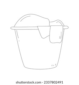 Basket with laundry in doodle style. Isolated vector object.