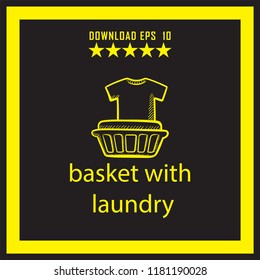 basket with laundry sketch vector icon