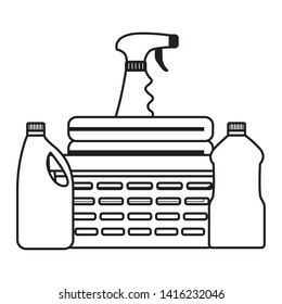basket laundry spray products spring cleaning tools vector illustration