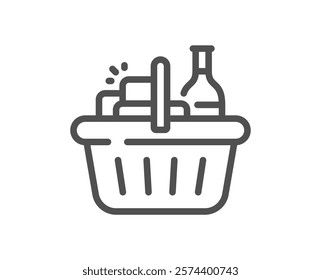 Basket line icon. Grocery store sign. Food market basket symbol. Quality design element. Linear style basket icon. Editable stroke. Vector