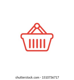 Basket Line Red Icon On White Background. Red Flat Style Vector Illustration.