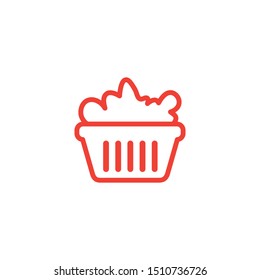 Basket Line Red Icon On White Background. Red Flat Style Vector Illustration.