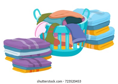 Basket with linens vector, Laundry basket