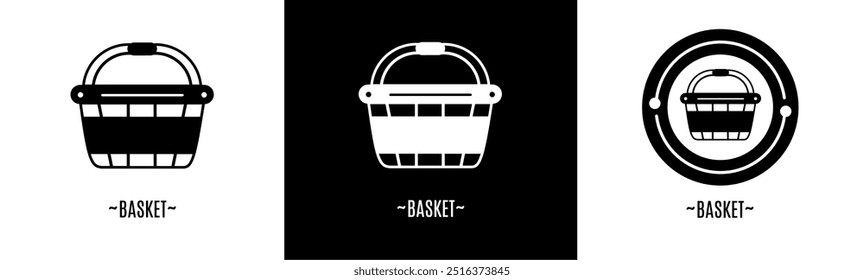 Basket logo set. Collection of black and white logos. Stock vector.