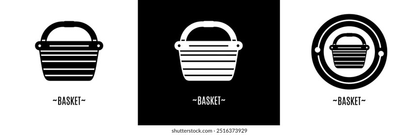 Basket logo set. Collection of black and white logos. Stock vector.
