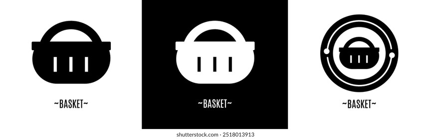 Basket logo set. Collection of black and white logos. Stock vector.