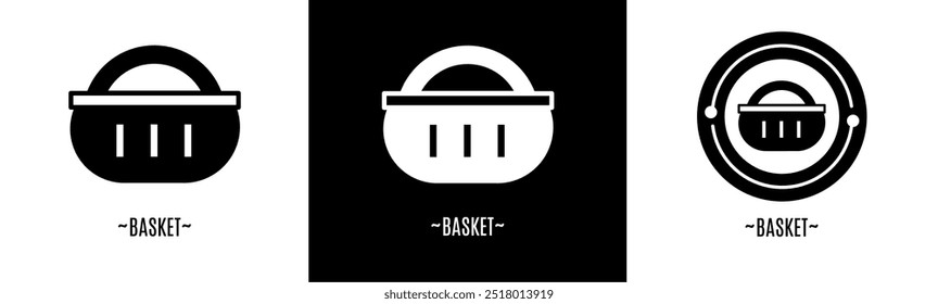 Basket logo set. Collection of black and white logos. Stock vector.
